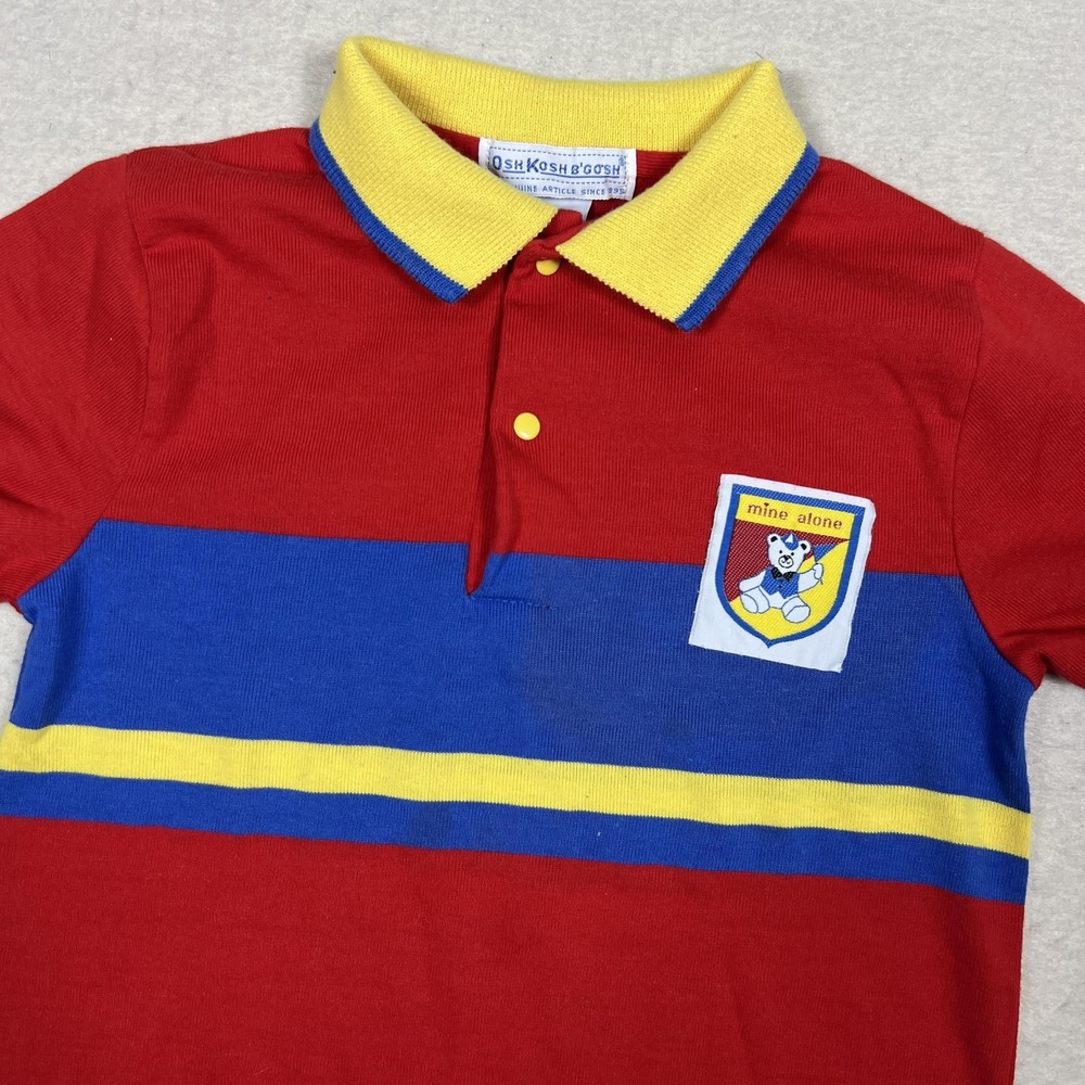 Vintage OshKosh B'gosh Polo Shirt Kids 6 Red Blue Striped Yogi Bear 80s